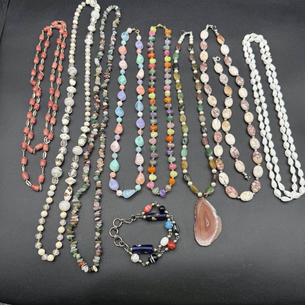 Vintage Lot 8 Necklaces 2 Bracelets Stone Beads 925 Sterling Silver Jewelry